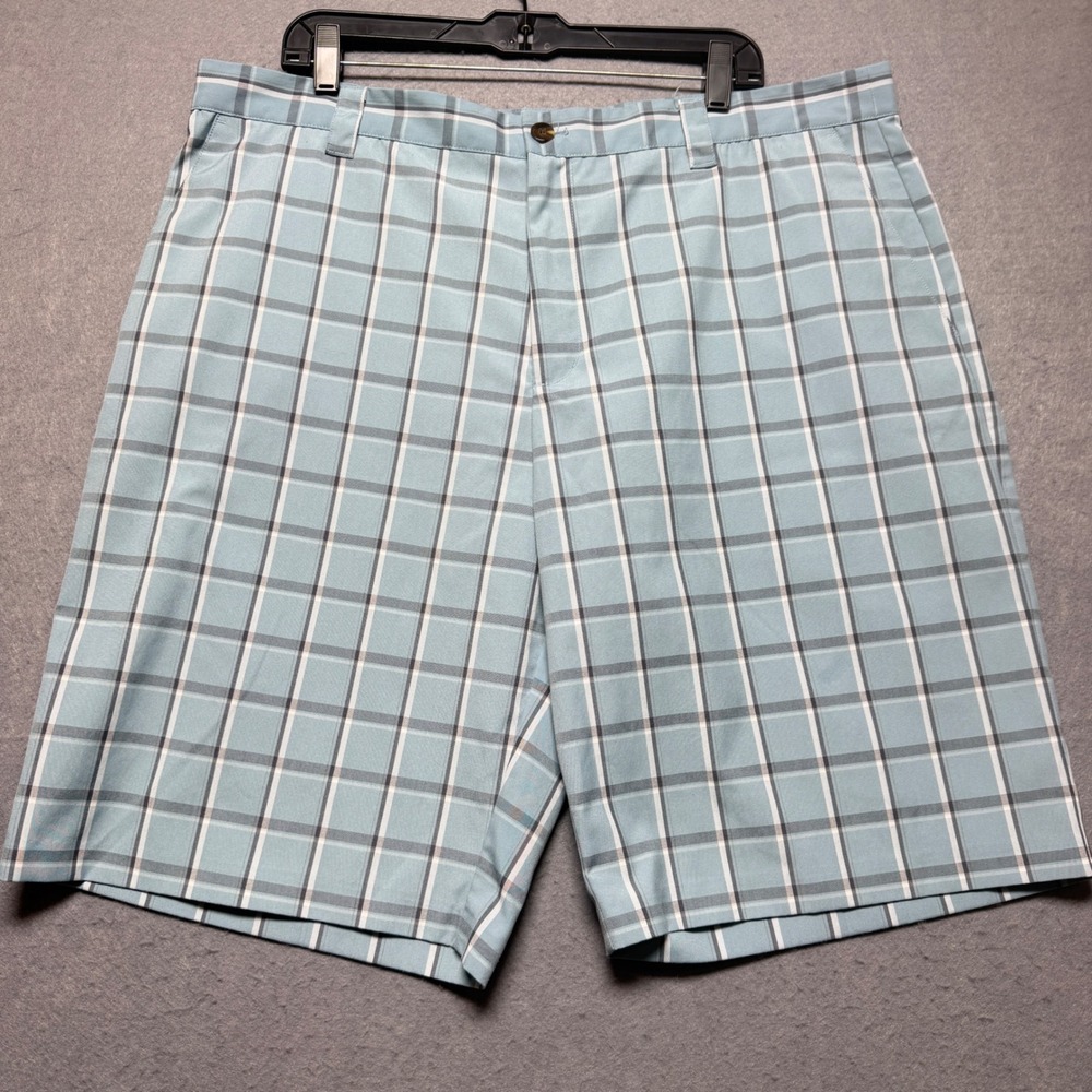 Adidas Golf Shorts‎ Mens 40x11 Blue Plaid Check Flat Front Performance Athletic